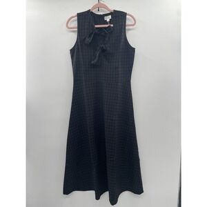 Dientle Midi Dress Women Large Black Gingham Wool Blend Tweed Bow Sleeveless NWT